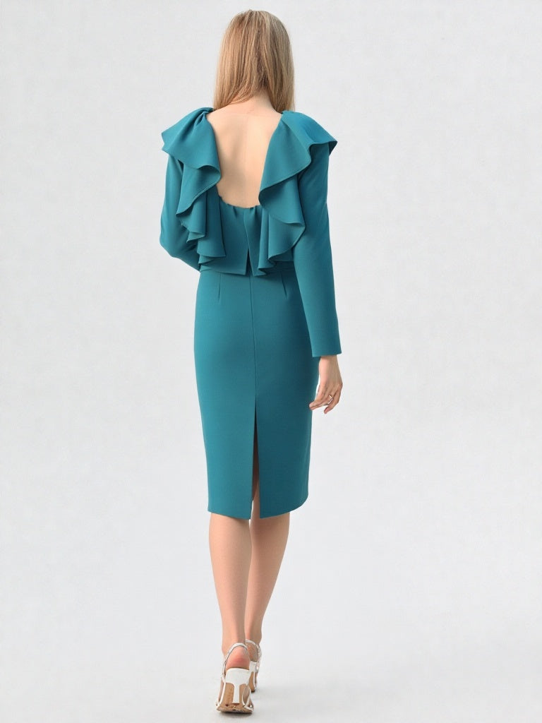 Bottle green ruffled dress