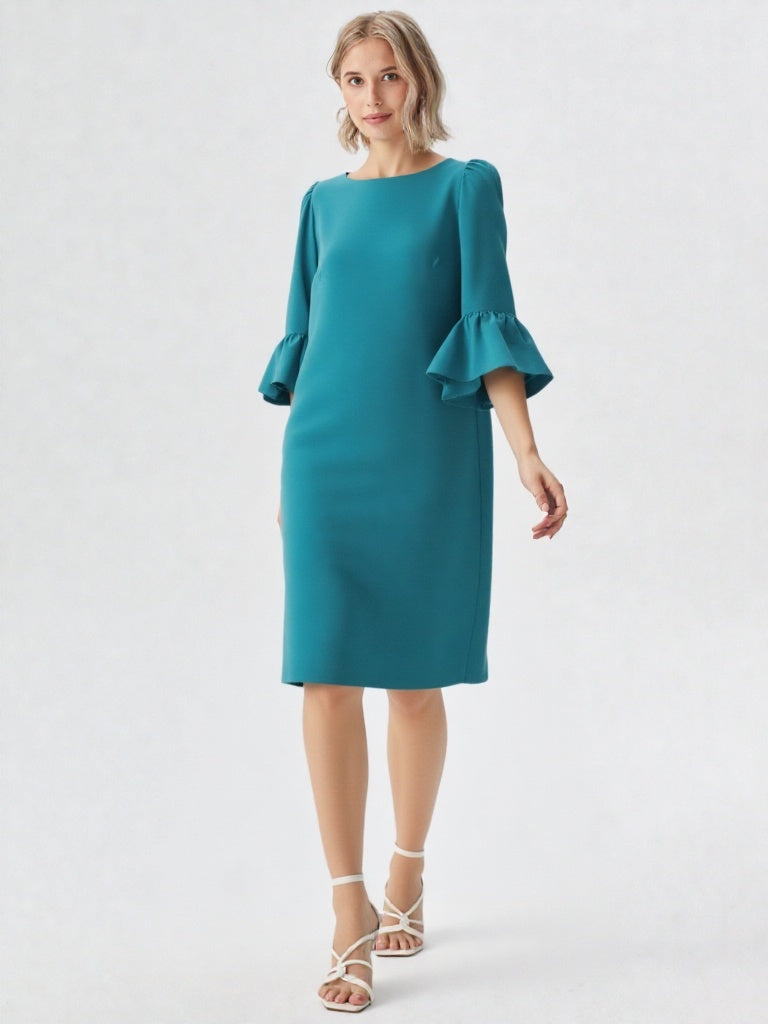 Vestido mangas volantes verde botella