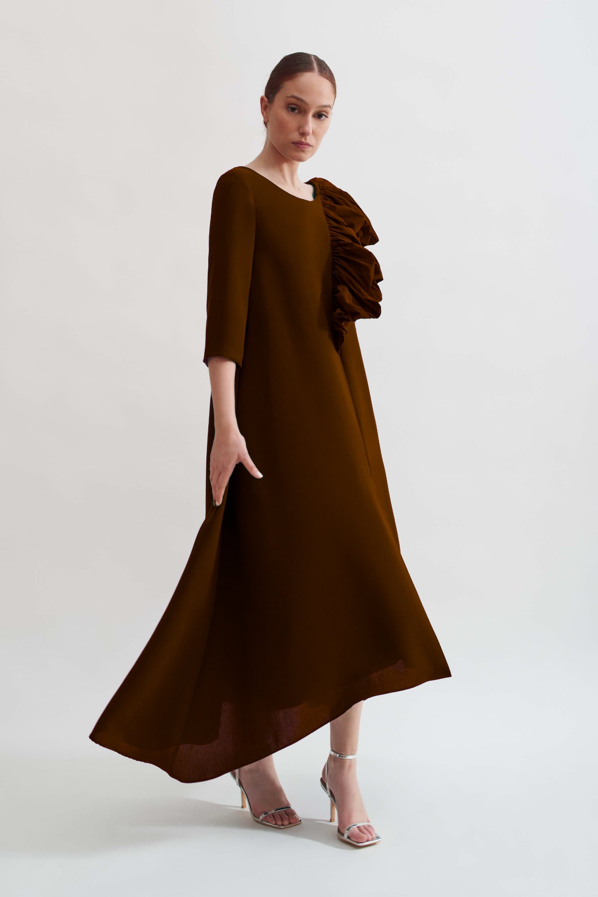 Vestido Laura manga larga marrón - Boüret