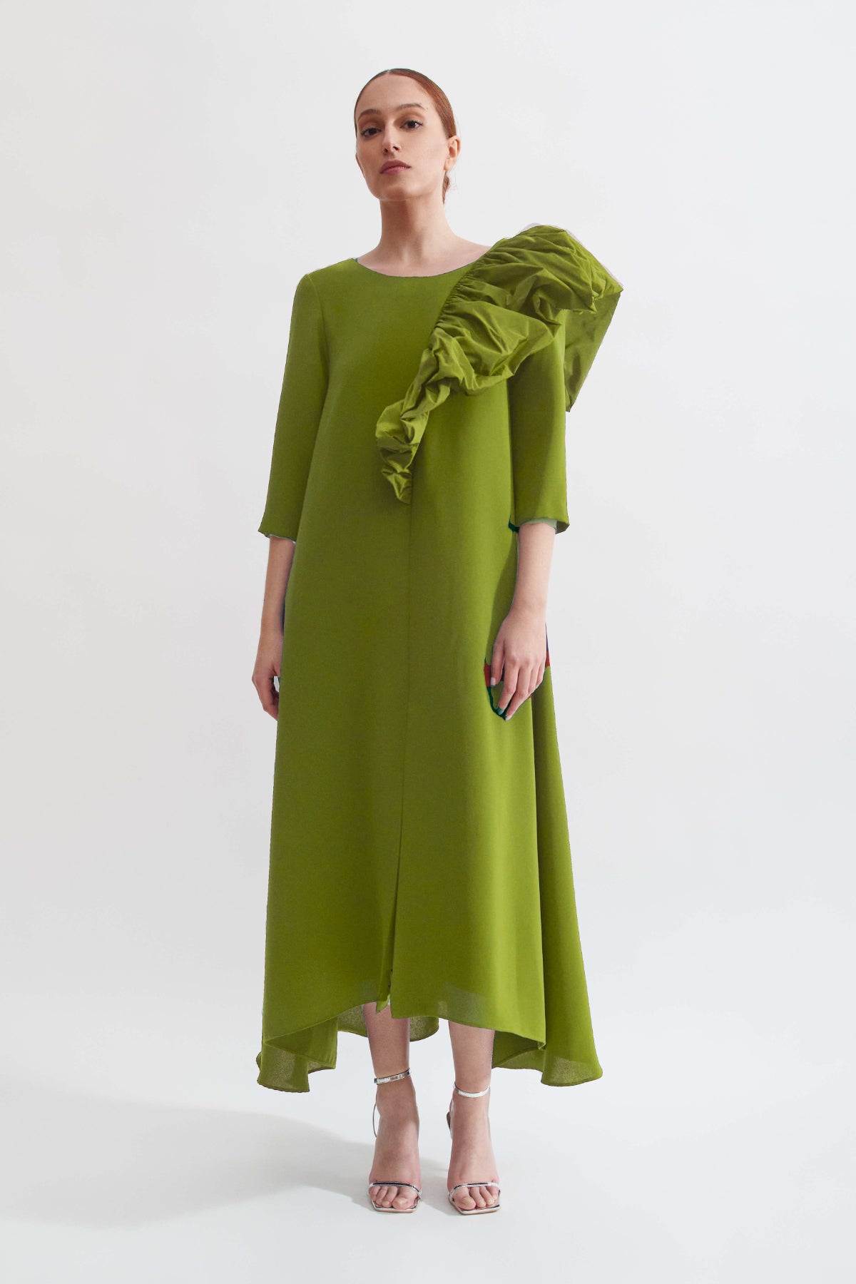 Vestido Invitada Laura manga larga oliva – Boüret