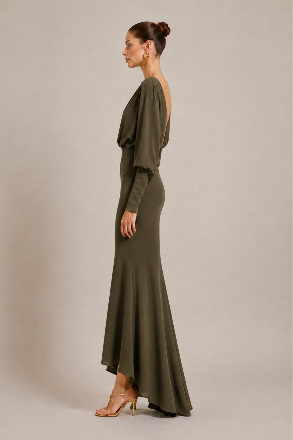 Vestido midi Iko verde caqui