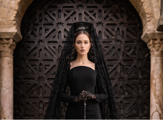 Vestido para mantilla negra: dos propuestas de Boüret que combinan tradición y diseño