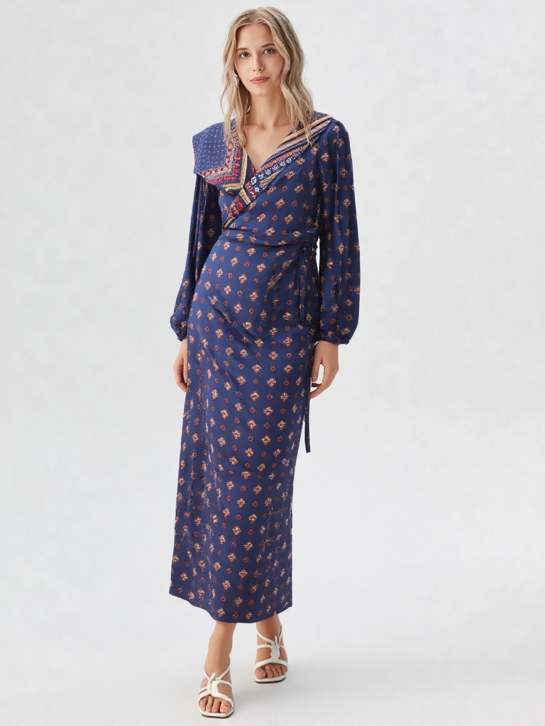 Vestido estampado midi corbatero