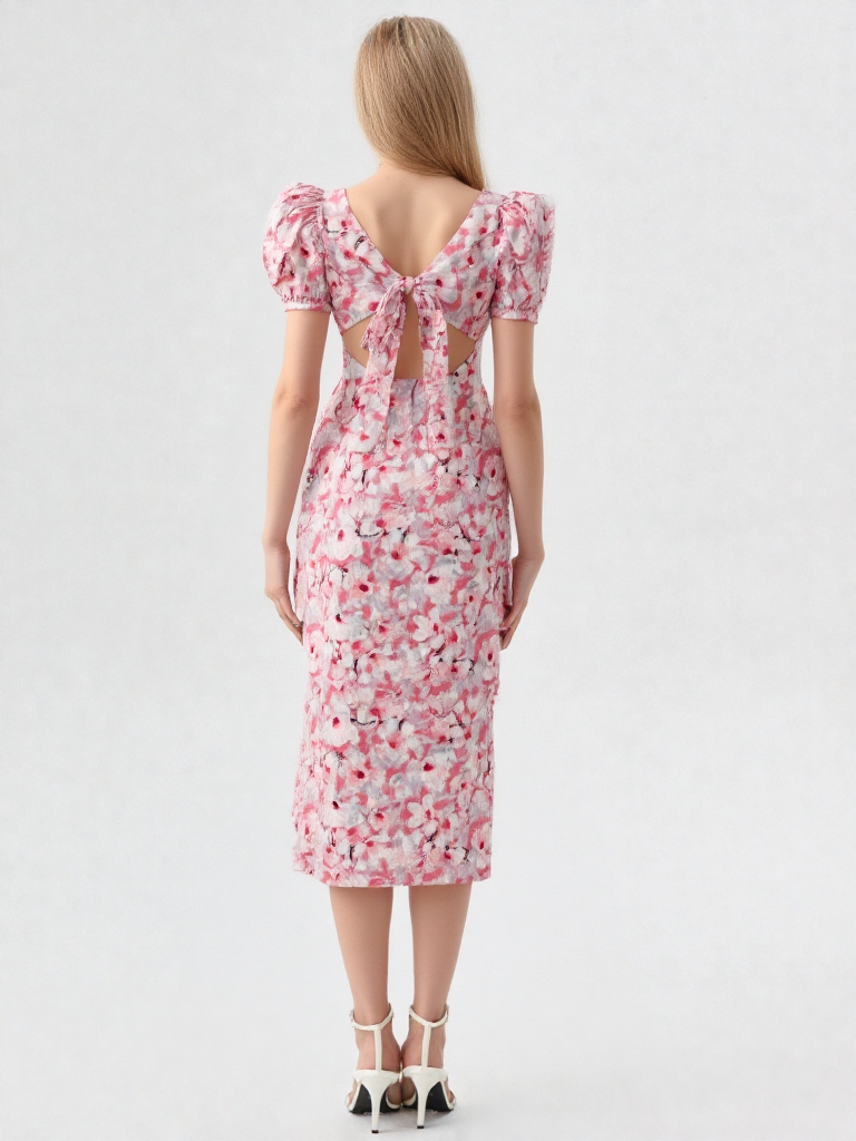 Vestido estampado satén midi