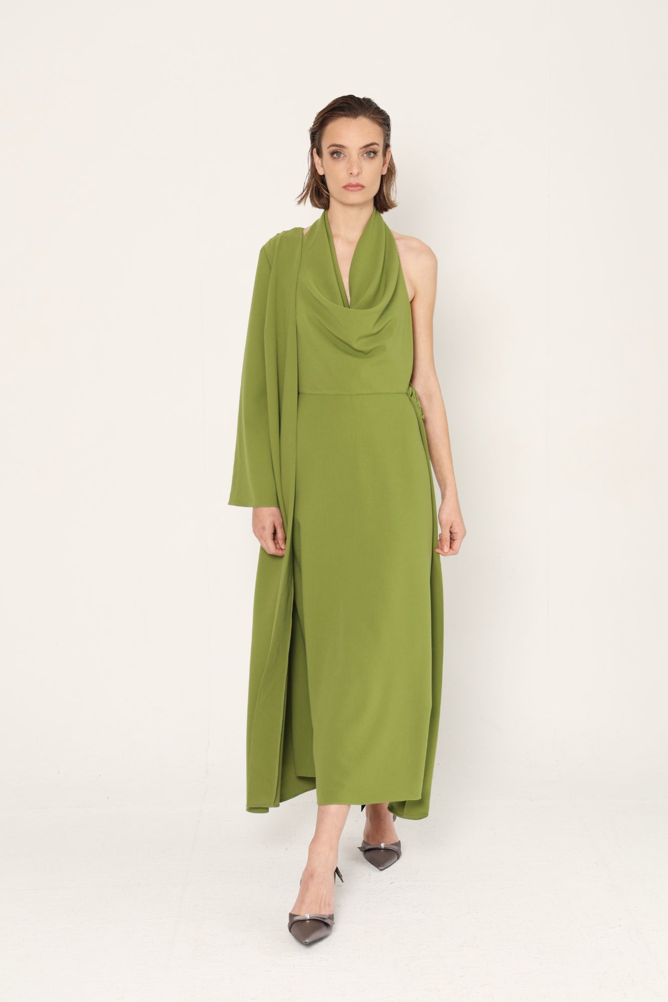 Buria Guest Dress with Green Side Cape – Boüret