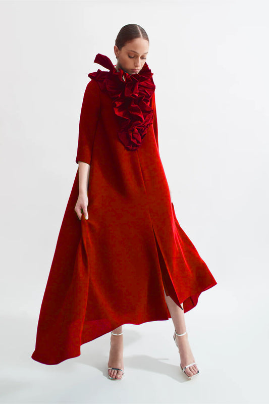 red dress bo Bubbled Bountiful Joy Halter Qipao Dress Burgundy Red