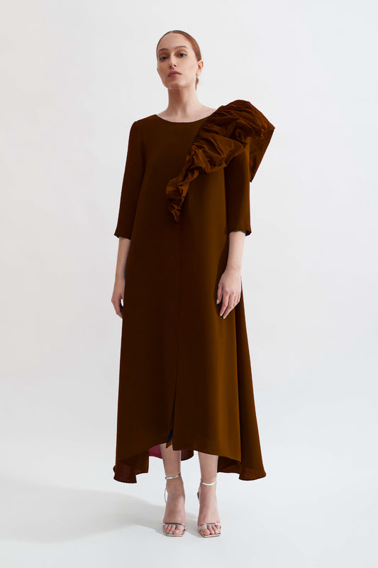 Vestido Laura manga larga marrón - Boüret