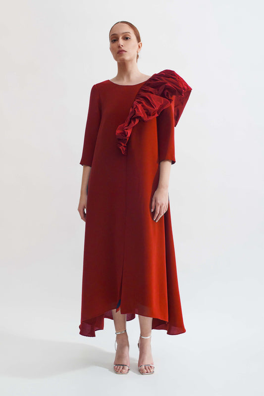 Laura red dress with sleeves