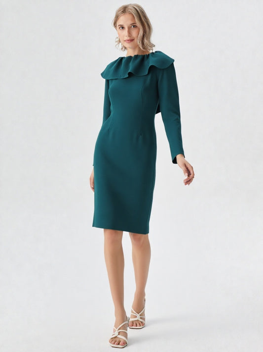 Bottle green ruffled dress