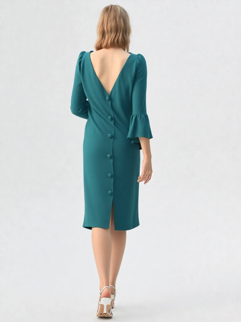Vestido mangas volantes verde botella
