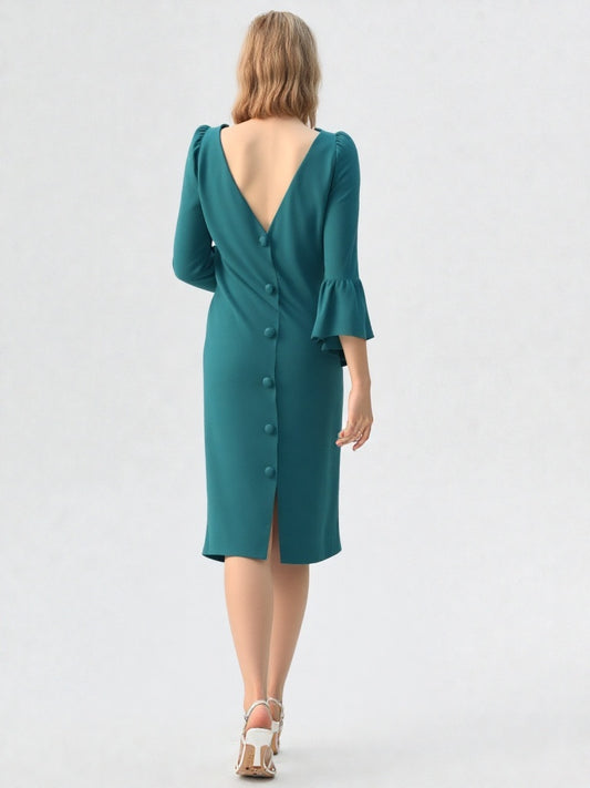 Vestido mangas volantes verde botella