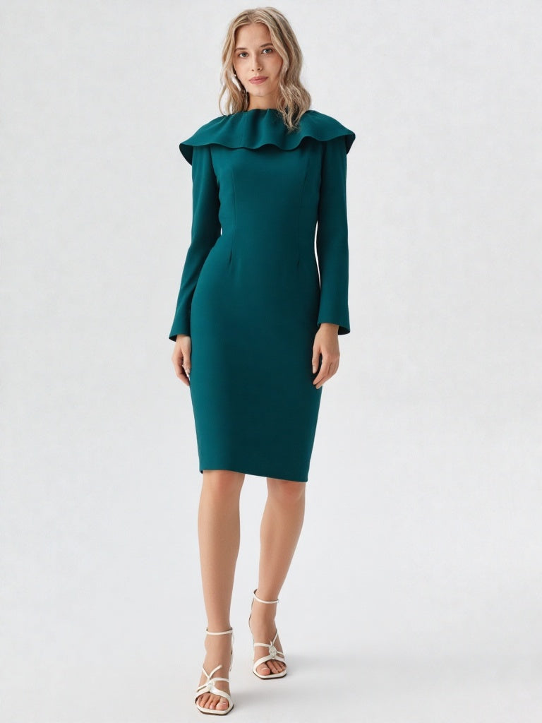 Bottle green ruffled dress