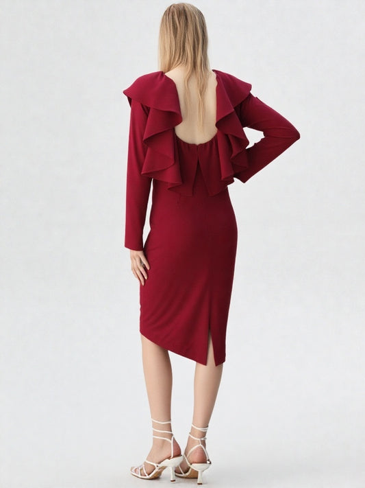 Marsala ruffle dress