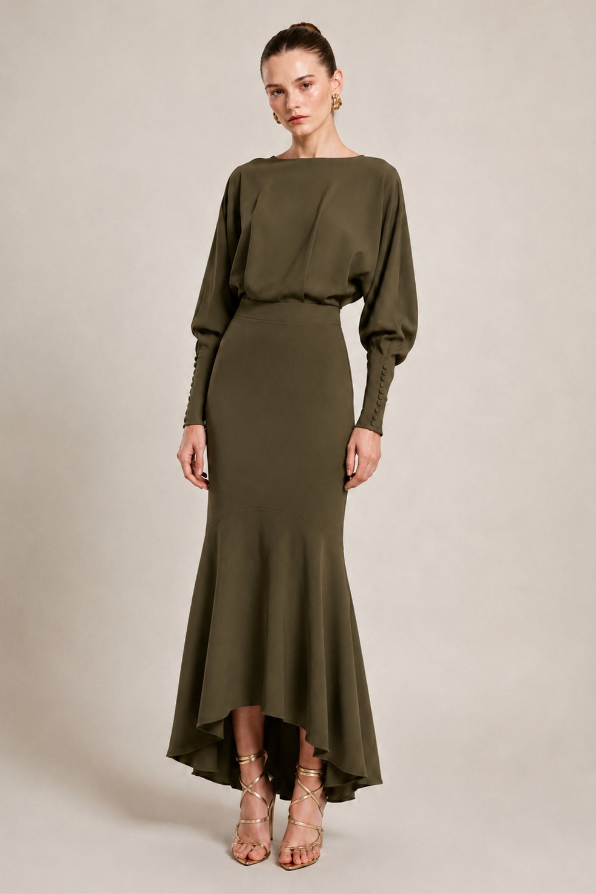 Vestido midi Iko verde caqui