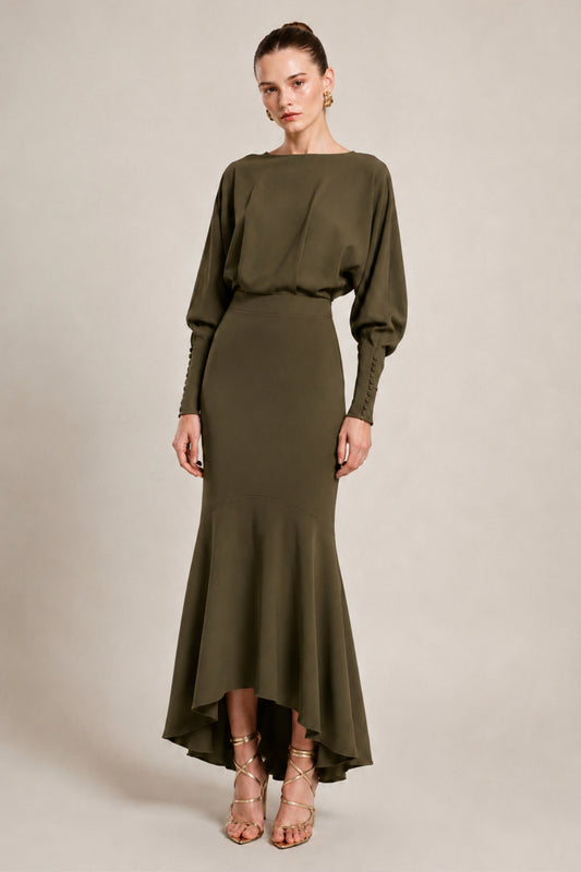 Khaki green Iko midi dress