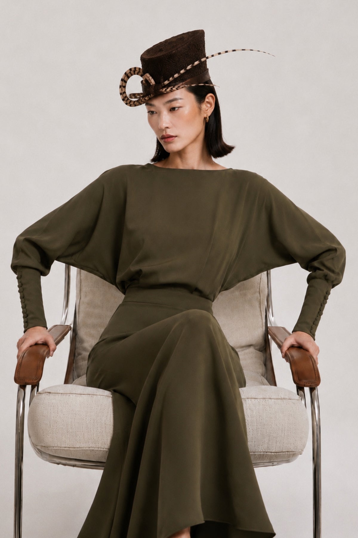 Vestido midi Iko verde caqui